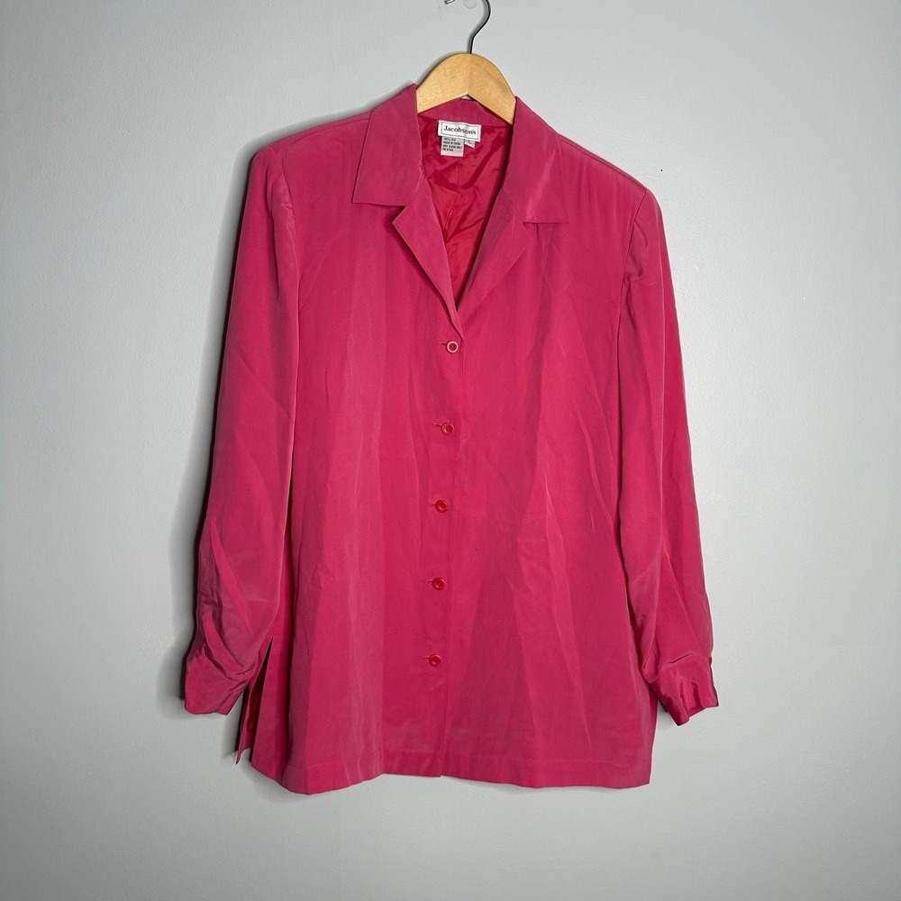 Jacobson's Silk Button Up Top Women Large Pink EUC Vintage Button Front 90s Chic